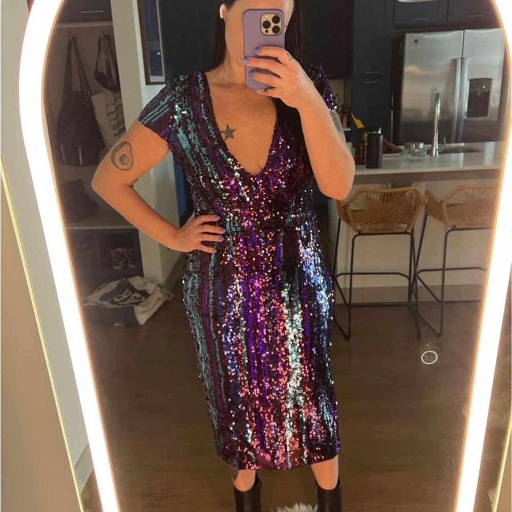 Sequin dress the population holiday midi dress